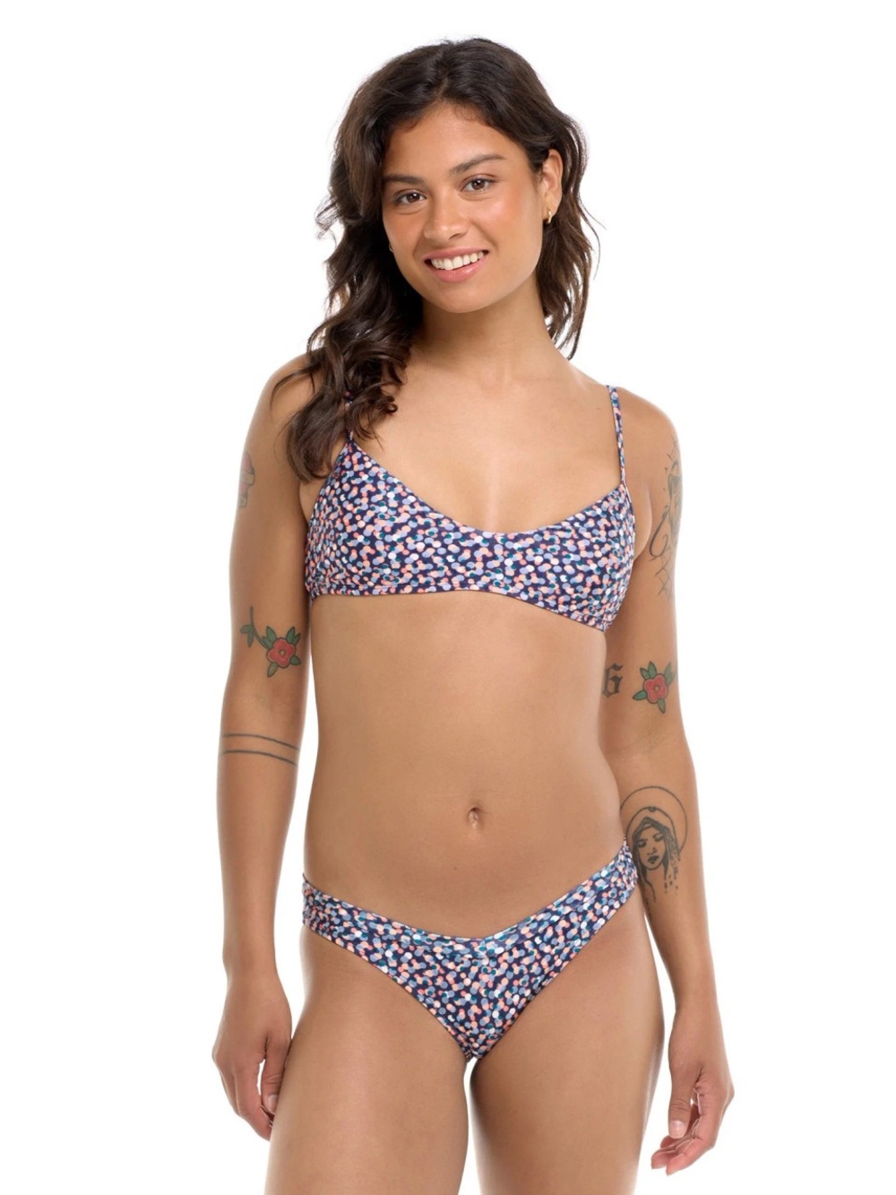 Navy Floral Scoop Bikini Set with Pink & White Accents top F